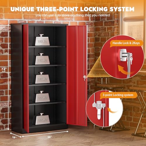 Greenvelly Steel SnapIt Storage Cabinet 72" Locking Metal Garage Storage Cabinet with 4 Adjustable Shelves, 2 Doors and Lock for File, Office, Garage