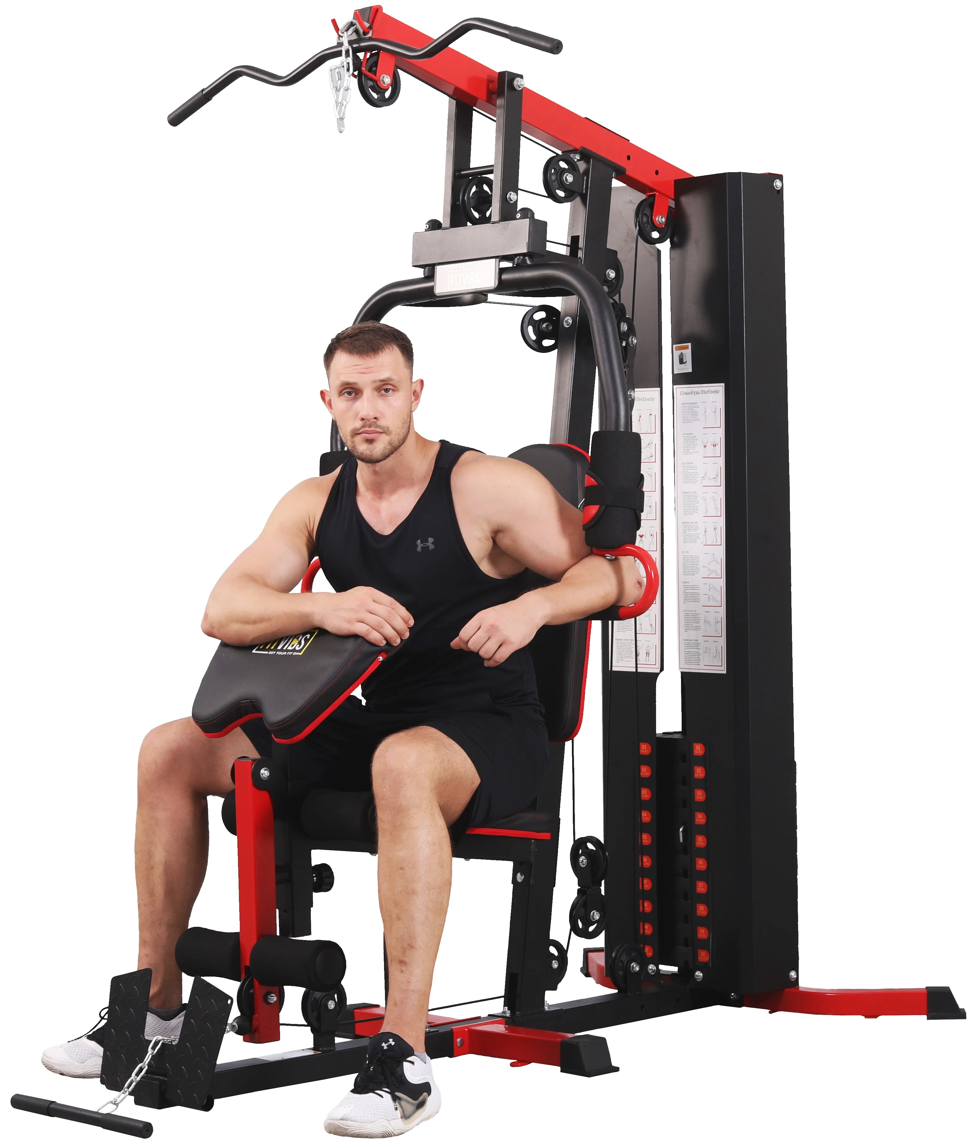 Fitvids LX750 Home Gym System Workout Station with 330 Lbs of Resistance, 122.5 Lbs Weight Stack, One Station