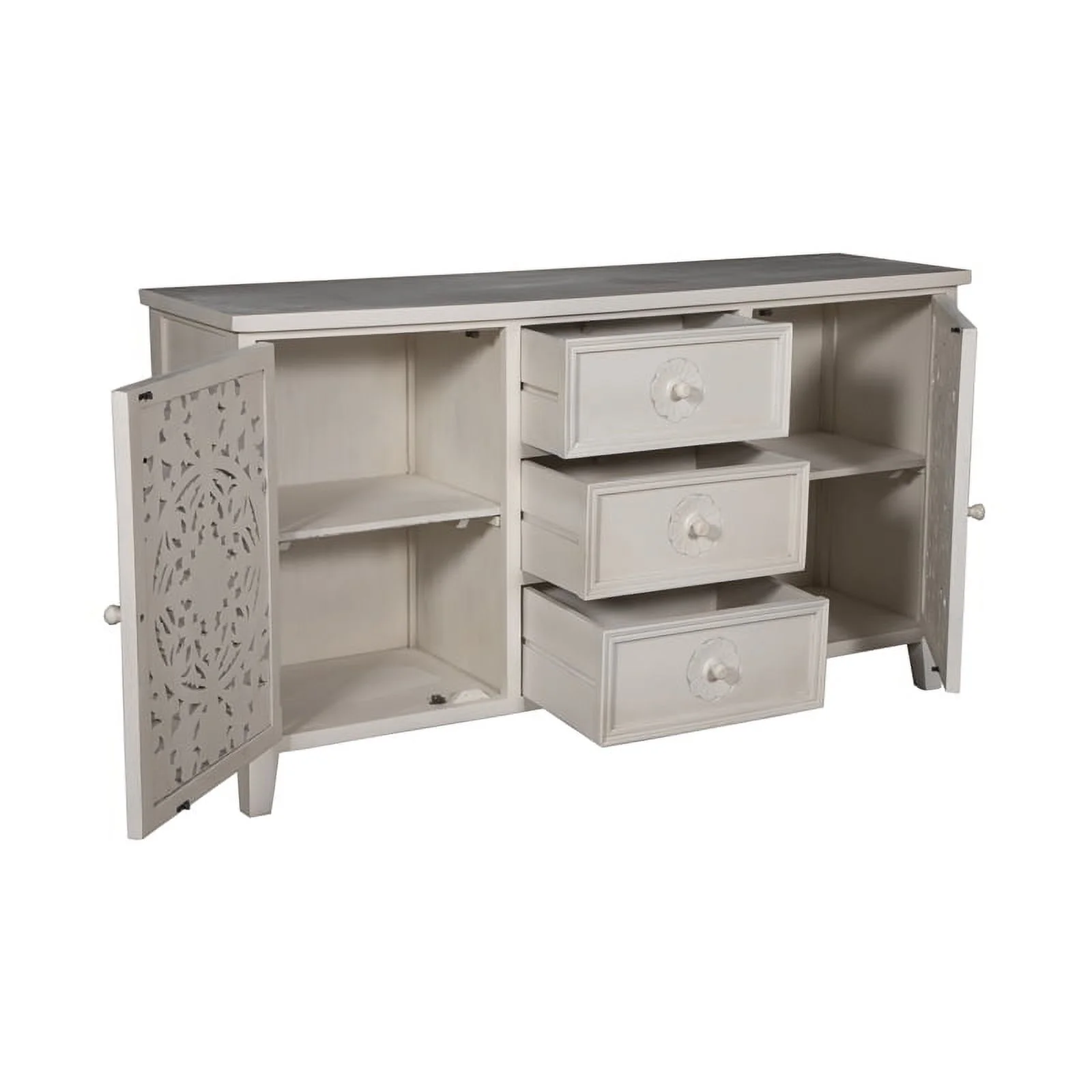 Pemberly Row Contemporary Solid Wood Sideboard in White Finish