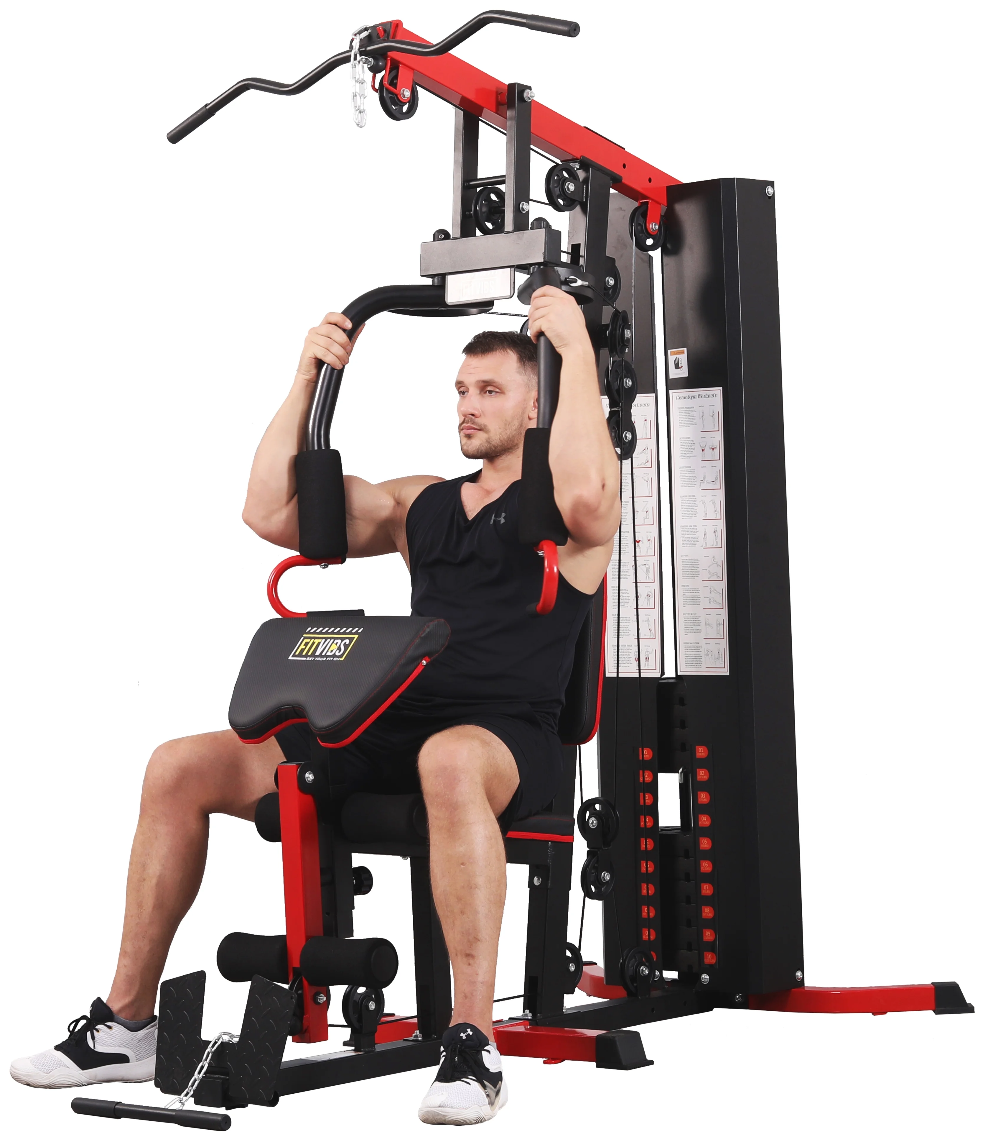 Fitvids LX750 Home Gym System Workout Station with 330 Lbs of Resistance, 122.5 Lbs Weight Stack, One Station