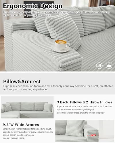 105 Inch Cloud Sectional Couch,Modern Modular Sectional Sofa with Deep Seat,Corduroy Boneless Couches with L-Shape Chaise for Living Room Bedroom