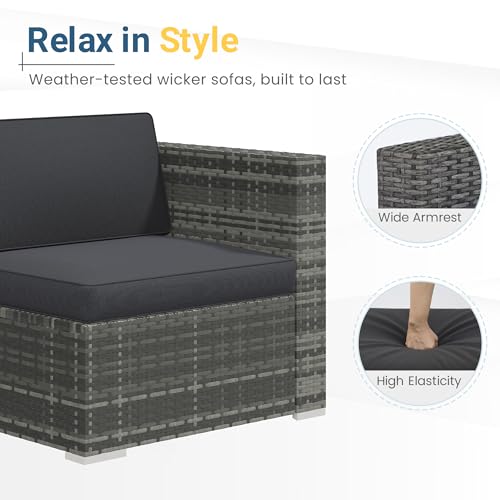 Wisteria Lane 5 Piece Outdoor Patio Furniture Set, All Weather Wicker Rattan Sectional Sofa Conversation Set with Cushions & Large Glass Coffee Table