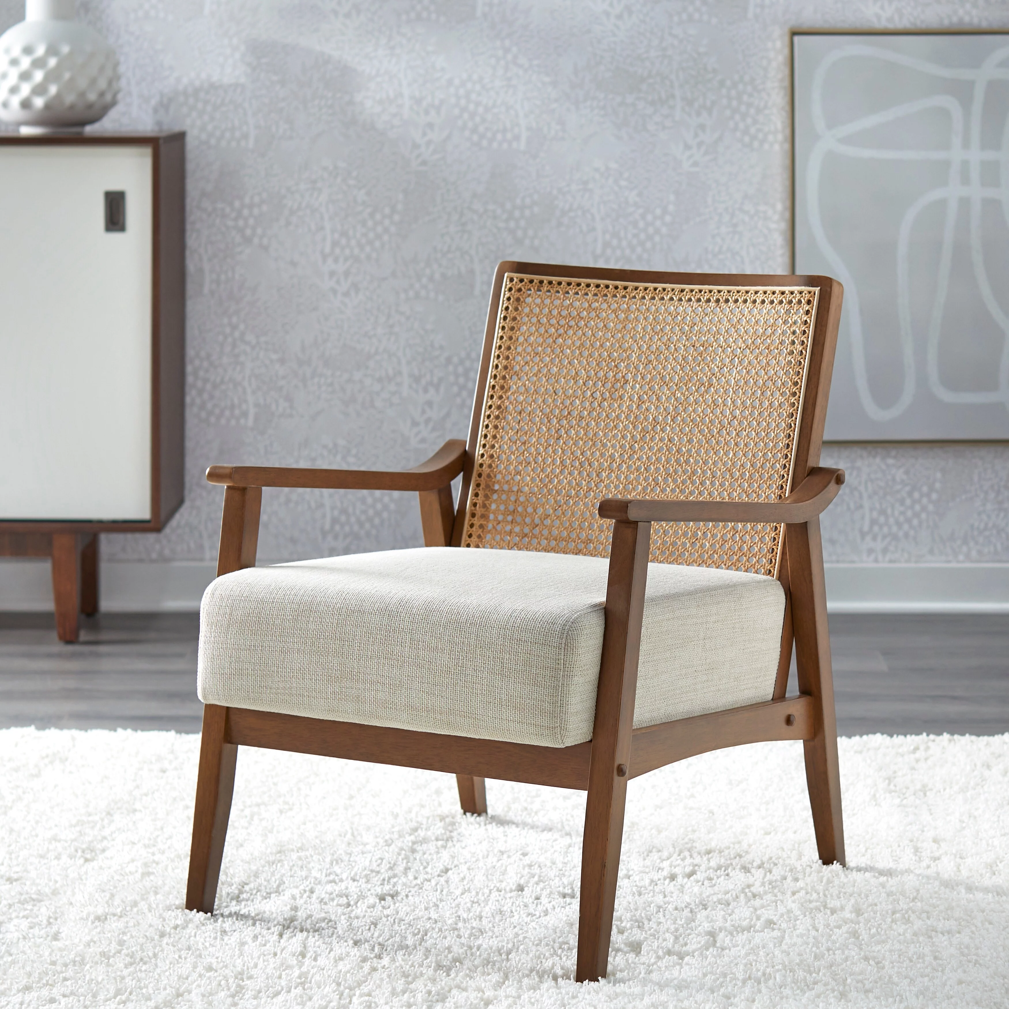 Lifestorey  Serena Cane and Solid Wood Accent Chair Black