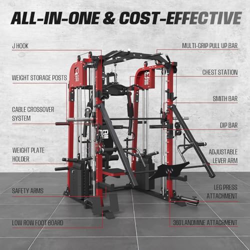 Commercial SmithMachine with Smith Bar, Home Gym Station with Dual Weight Stacks, 4000LBS Power Cage Squat Rack with Lever Arm, Leg Press