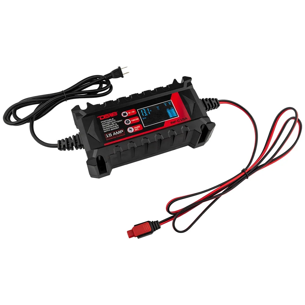DS18 INF-C15A 6V/12V Portable Automatic Smart Lithium and AGM Car Battery Charger & Maintainer with Boost 15A