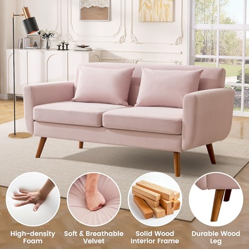 Tbfit L Shaped Couch Sofa, 80" W Mid-Century Modern Sectional Couches, 3 Seater Sofas with Wide Chaise Lounge & Two Pillows