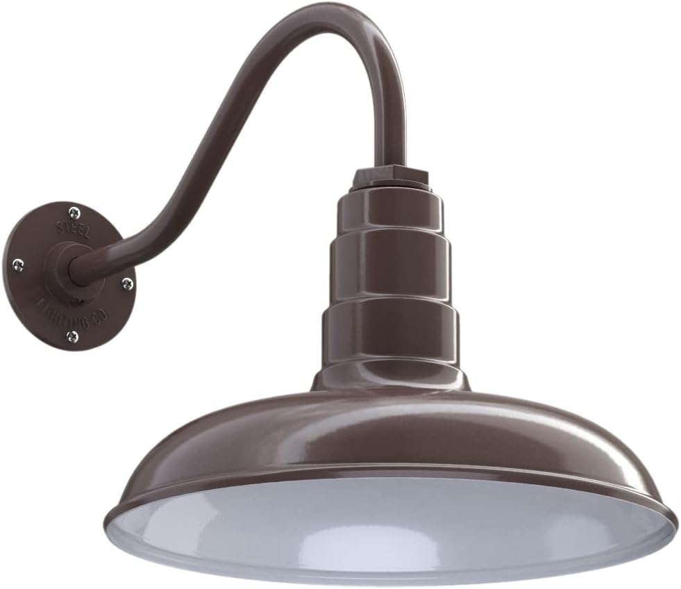 Steel Lighting Co. Topanga Barn Light | Dusk to Dawn Sensor | Outdoor Wall Mounted | 14 inch Dome | 11 inch Gooseneck | Farmhouse Garage Light Made