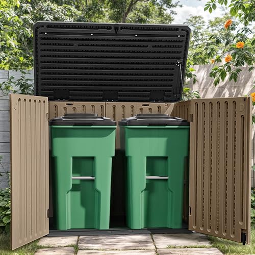 YITAHOME Outdoor Horizontal Storage Sheds w/o Shelf, Weather Resistant Resin Tool Shed, Multi-Opening Door for Storage of Bike, Trash Cans