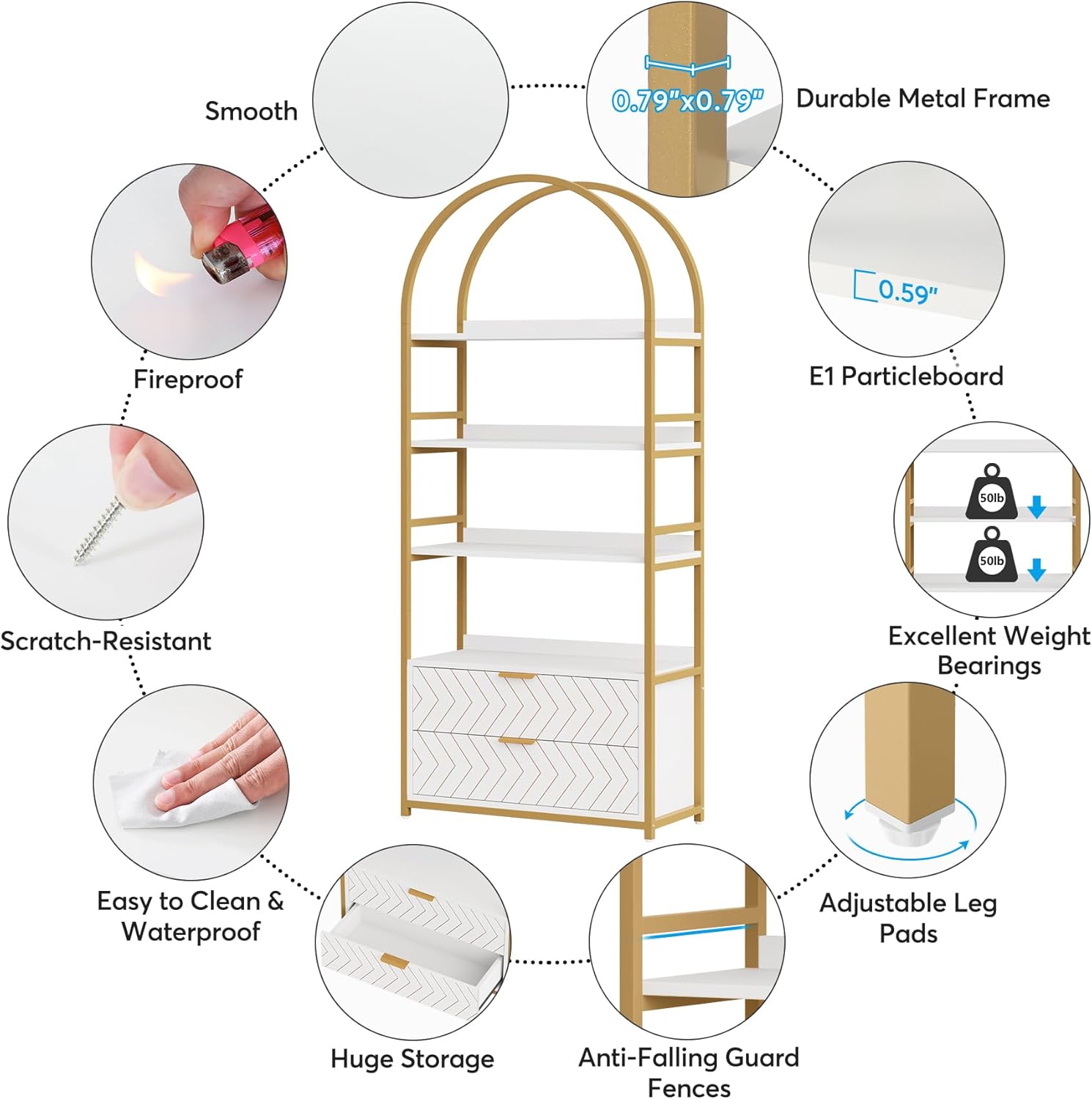 Tribesigns 4-Tier Bookshelf with 2 Drawers, 74.80”H Tall Bookcase 4 Display Shelf Small Place