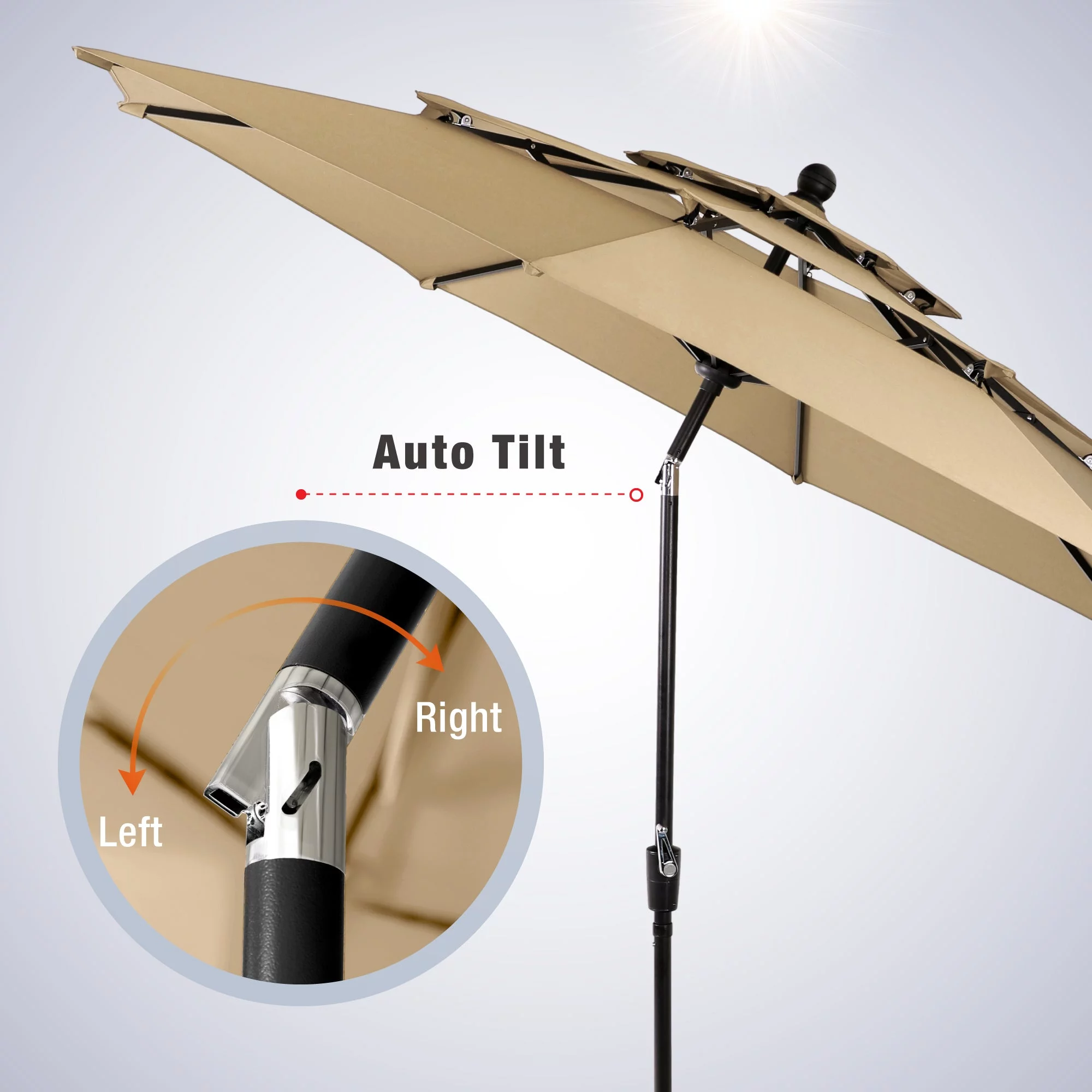 Sophia & William 10ft 3 Tier Auto-Tilt Outdoor Patio Umbrella Beach Garden Double Vented Table Umbrella with Push Button and Crank,Beige