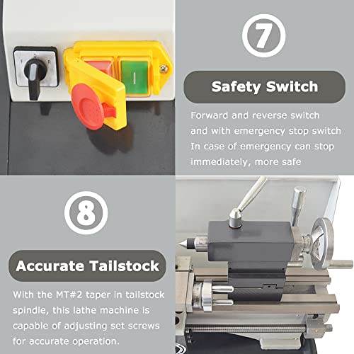 INTBUYING 8"x24" Benchtop Metal Lathe 1100W Brushless Motor 50-2500RPM Precision Mini Lathe Machine for Metal/Woodworking Industrial & Hobby Use with