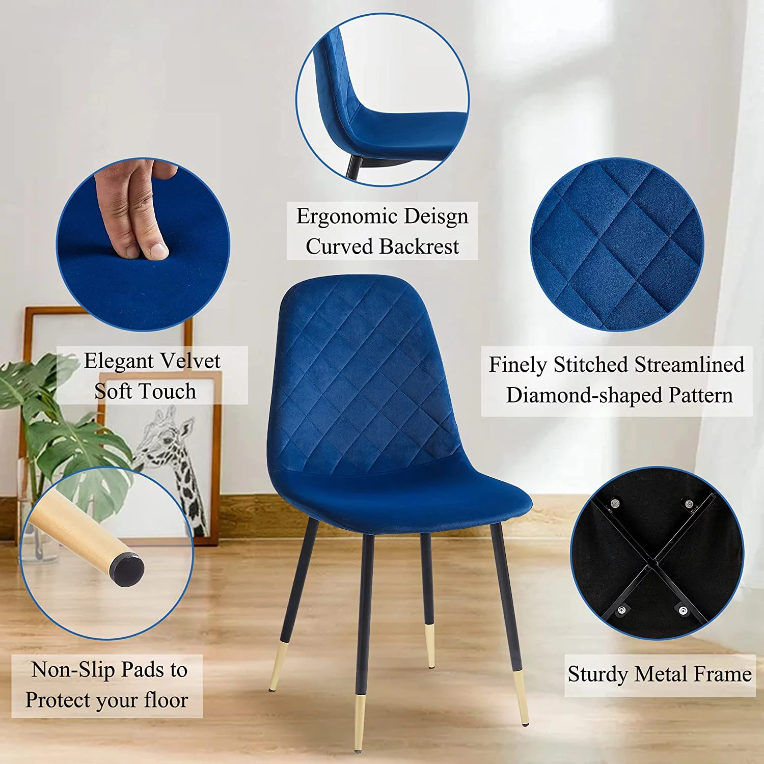 NORDICANA Dining Table Set for 4,Classic Faux Wood Rectangular Dining Table with 4 Upholstered Velvet Dining Chair Space Saving for Apartment
