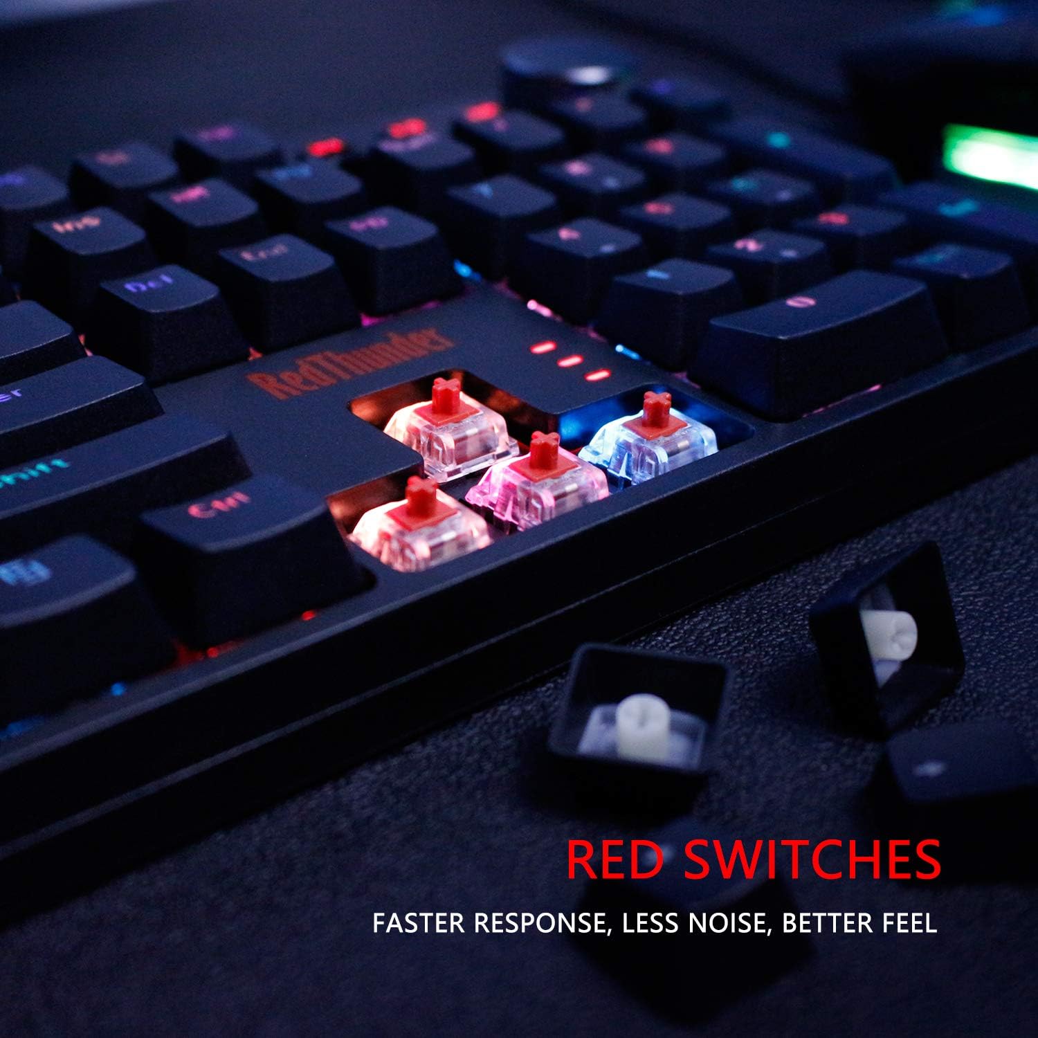 RedThunder K55 Mechanical Gaming Keyboard, Quiet Red Switch, Chroma RGB Lighting, Soft Leather Wrist-Rest