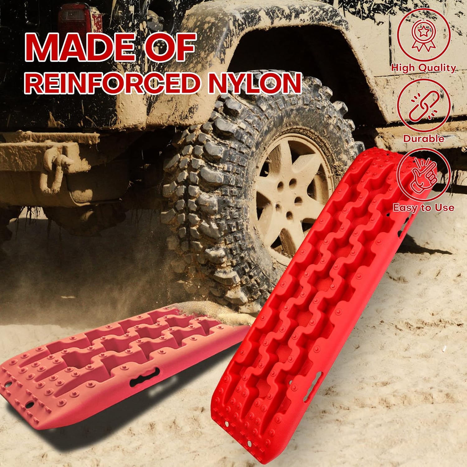 YIYITOOLS Recovery Traction Tracks 2 Piece, Tire Traction Mats for Off Road Mud Sand Snow