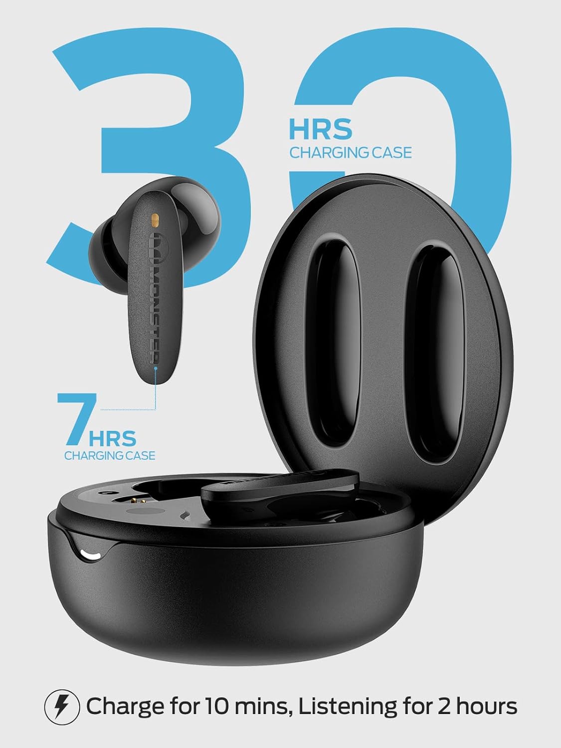 Monster Clarity 108 ANC Wireless Earbuds with 4 Microphones, Bluetooth 5.2, Multi Mode Noise Cancelling, Clear Sound, 30H Playtime