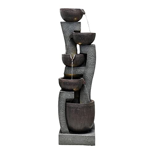 Naturefalls 32.6''H 3-Tier Retro Barrel Outdoor Waterfall Fountain Decor with LED Light,Resin Outdoor Water Feature with Decorative for Garden
