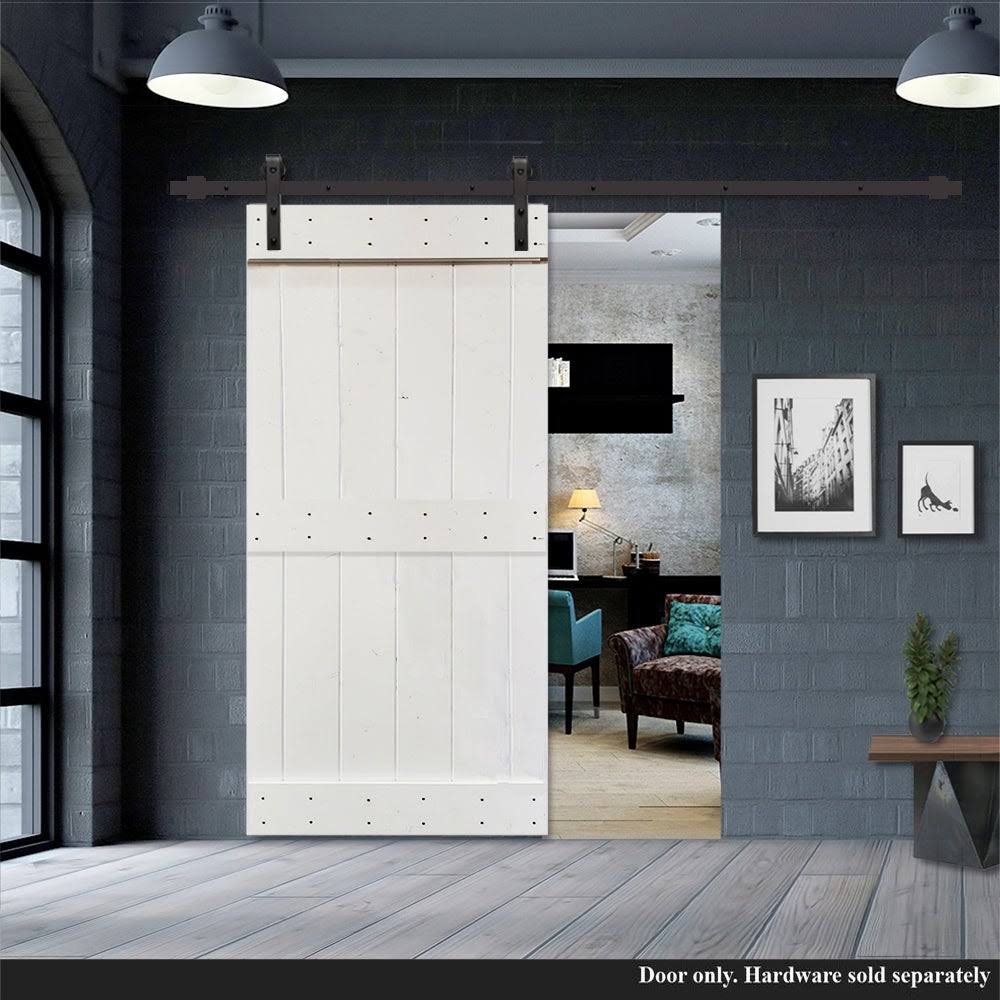 CALHOME 30 in x 84 in White Stained 2 Panel Solid Knotty Pine Wood Barn Door - 30 x 84