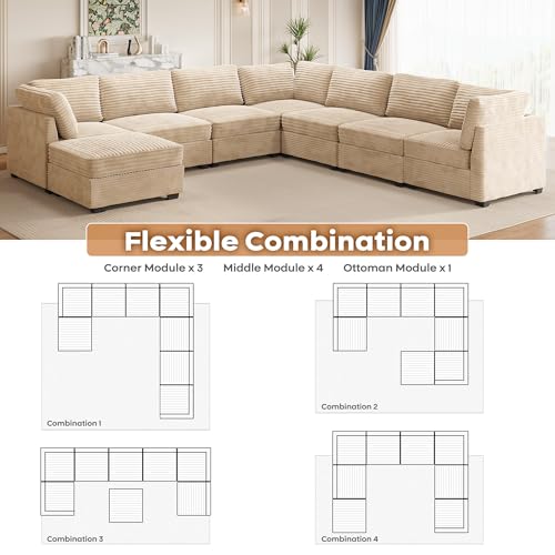 ovios 130.7" Modular Sectional Sofa Couch, U-Shaped Cloud Couches with 2 Ottomans Chaise