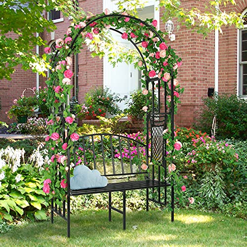 Garden Arch Heavy Duty (Holds 660lbs-250kg) | Metal Arbor Archway for Climbing Plant & Two People Seat Bench |Outdoor Lawn Backyard Decor 81 x 45.3 x