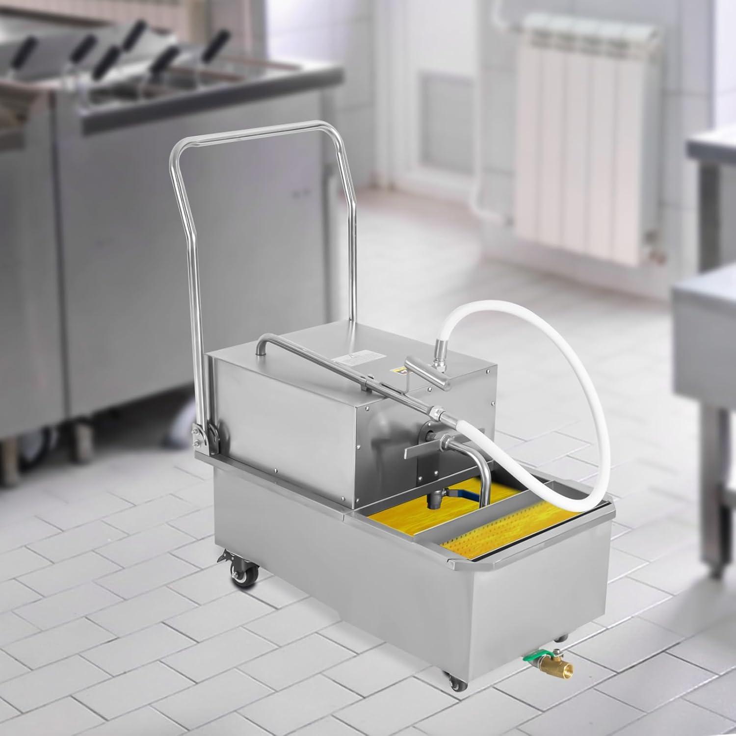 550W Mobile Fryer Filter, Deep Fryer Filter Oil Filter 55 L /14.5 Gal Restaurant Oil Filter Machine