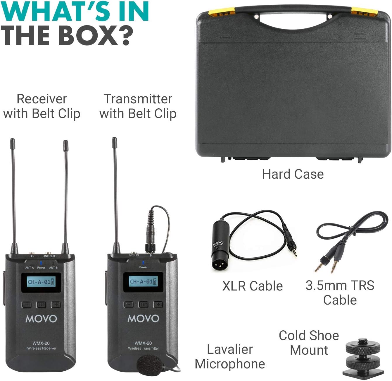 Movo WMX-20 48-Channel UHF Wireless Lavalier Microphone System with 1 Receiver, 1 Transmitter