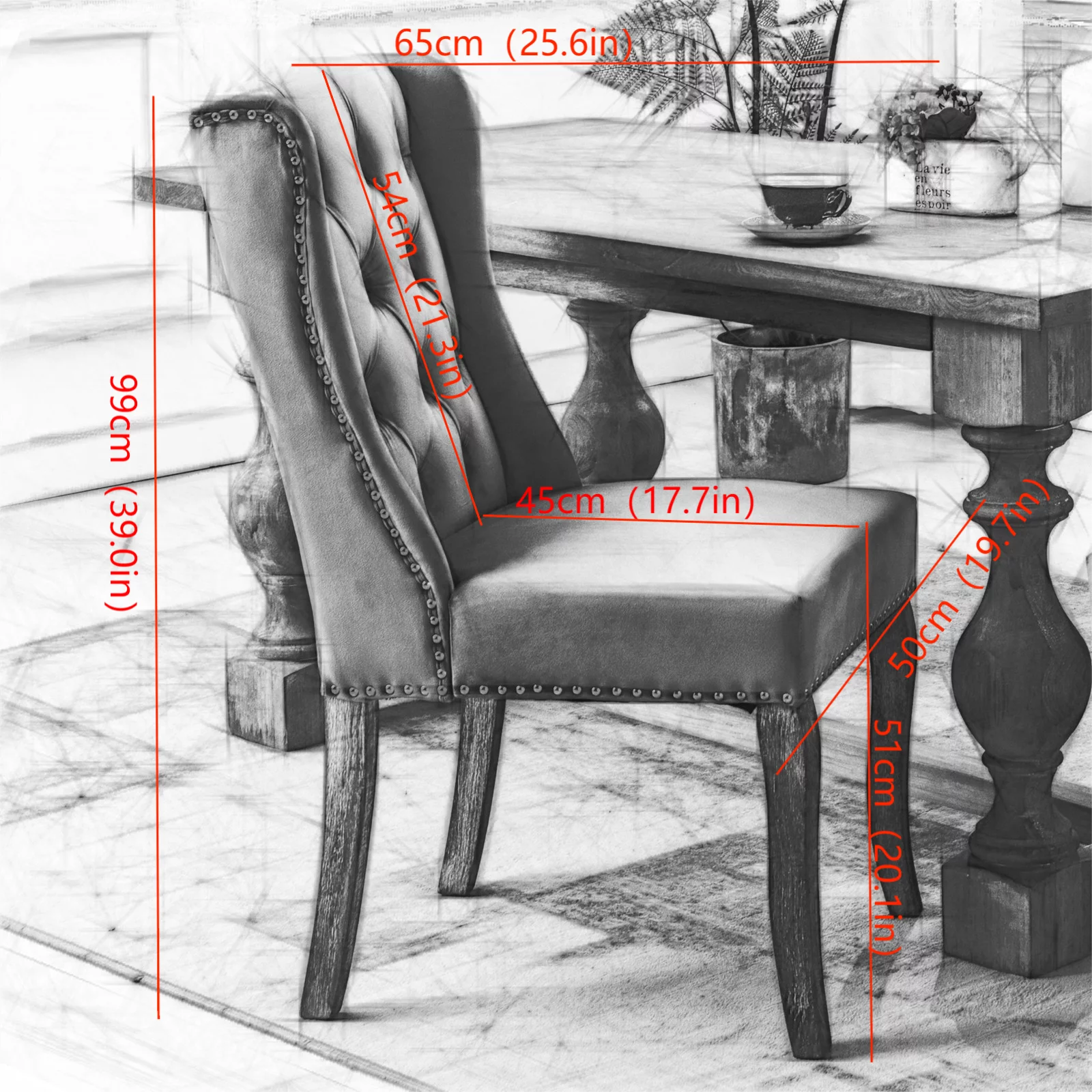Country Cottage Farm Beach Dining Kitchen Vintage Style Side Chair, Velvet Fabric Wood
