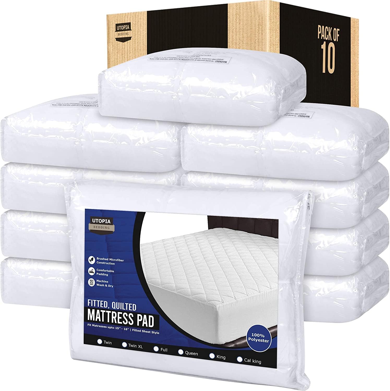 Utopia Bedding Quilted Fitted Mattress Pad (California King) - Elastic Fitted Mattress Protector - Mattress Cover Stretches up to 16 Inches Deep