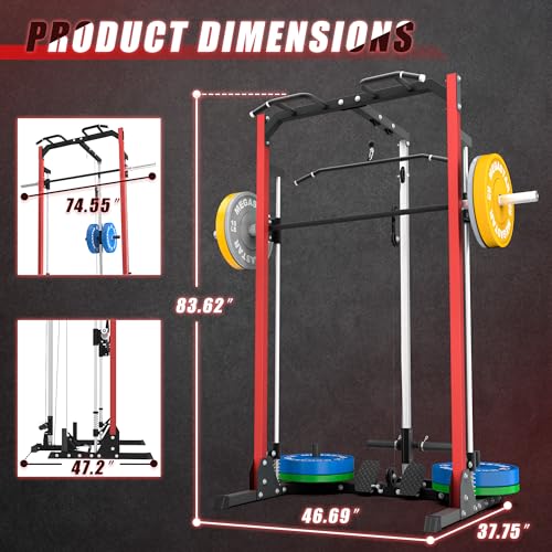 Compact Smith Machine Home Gym - 800lb Barbell Sleeve, Space-Saving Power Cage with LAT Pulldown, Power Rack 5-in-1