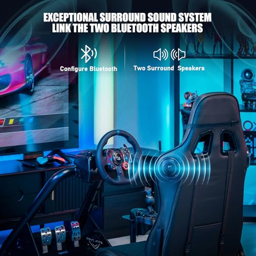 GTPLAYER Racing Simulator Cockpit with Seat and Bluetooth Speakers, Racing Style Reclining Seat and Ultra-Sturdy Alloy Steel Frame, A/B Box (Blue)