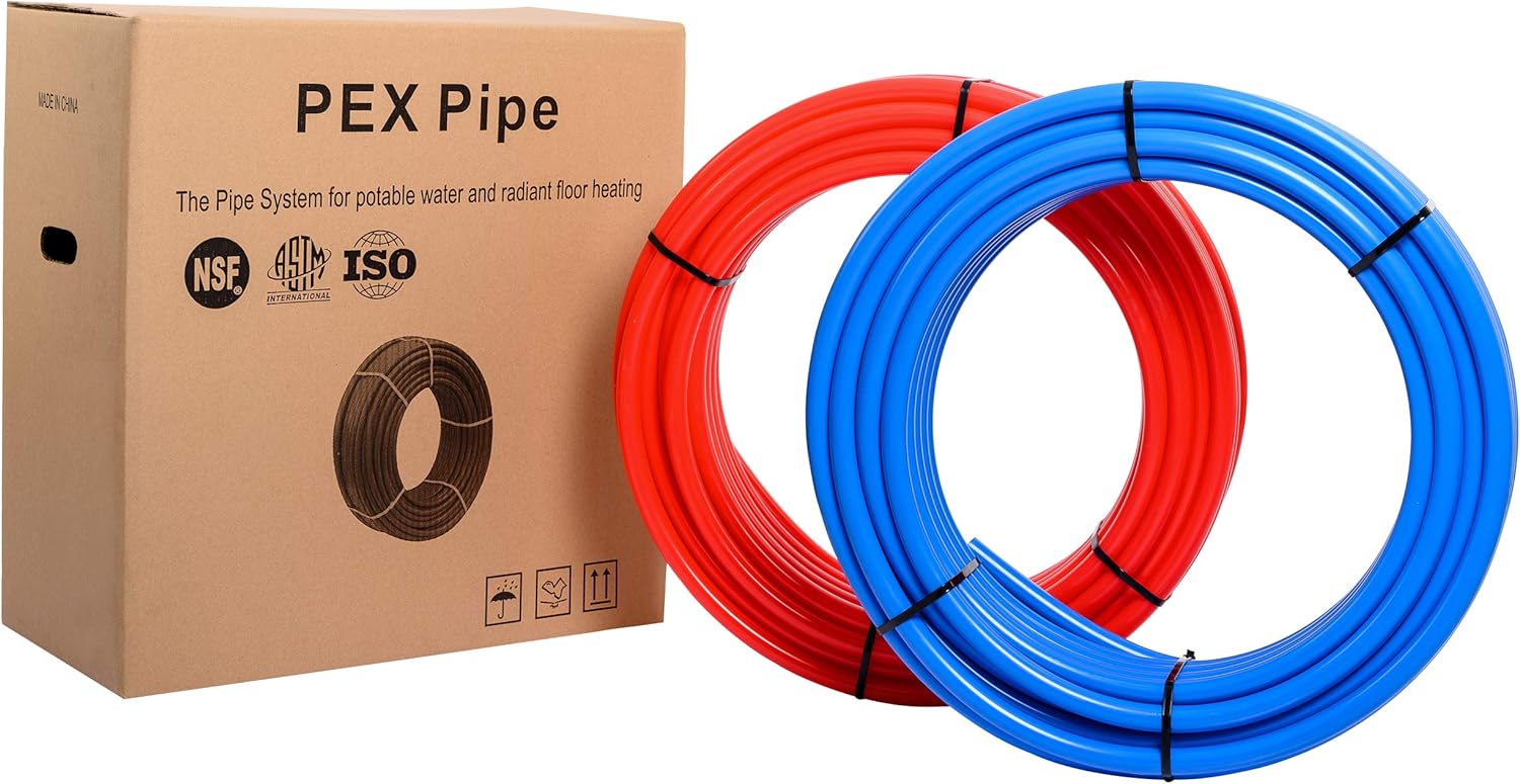 EFIELD Pex-b Pipe Tubing/Tool Combo Blue & Red 1/2 inch 2x 100 ft Rolls 200 Ft Length for with Pex Cinch Clamp Crimping Tool and Pipe Cutter In