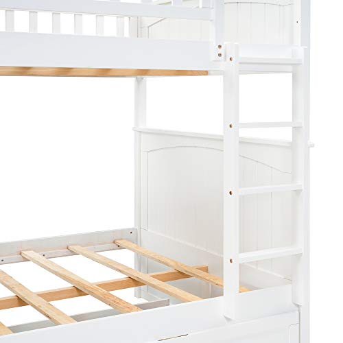 SOFTSEA Twin Over Full Bunk Bed with Slide, Solid Wood Bunk Beds with Stairs for Kids
