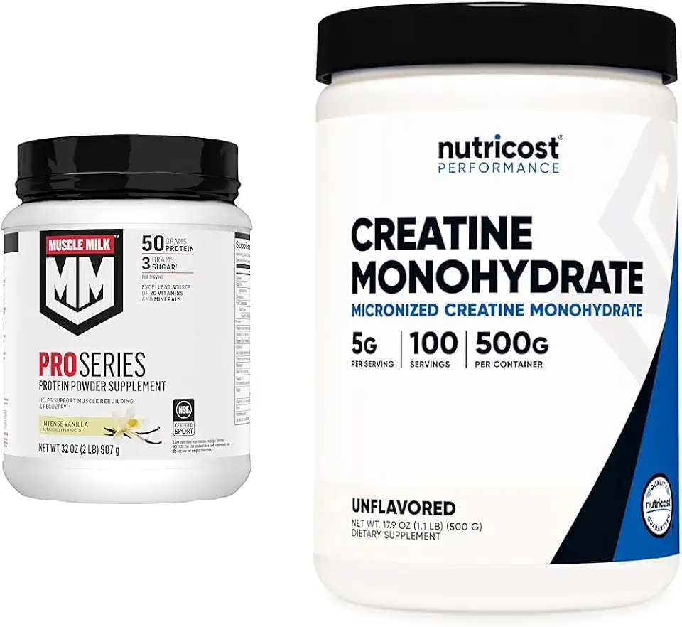 Muscle Milk Pro Series Protein Powder 2 Pound + Nutricost Creatine Monohydrate Micronized Powder 500G Bundle - Kansas Nuitrition - HNZSDS