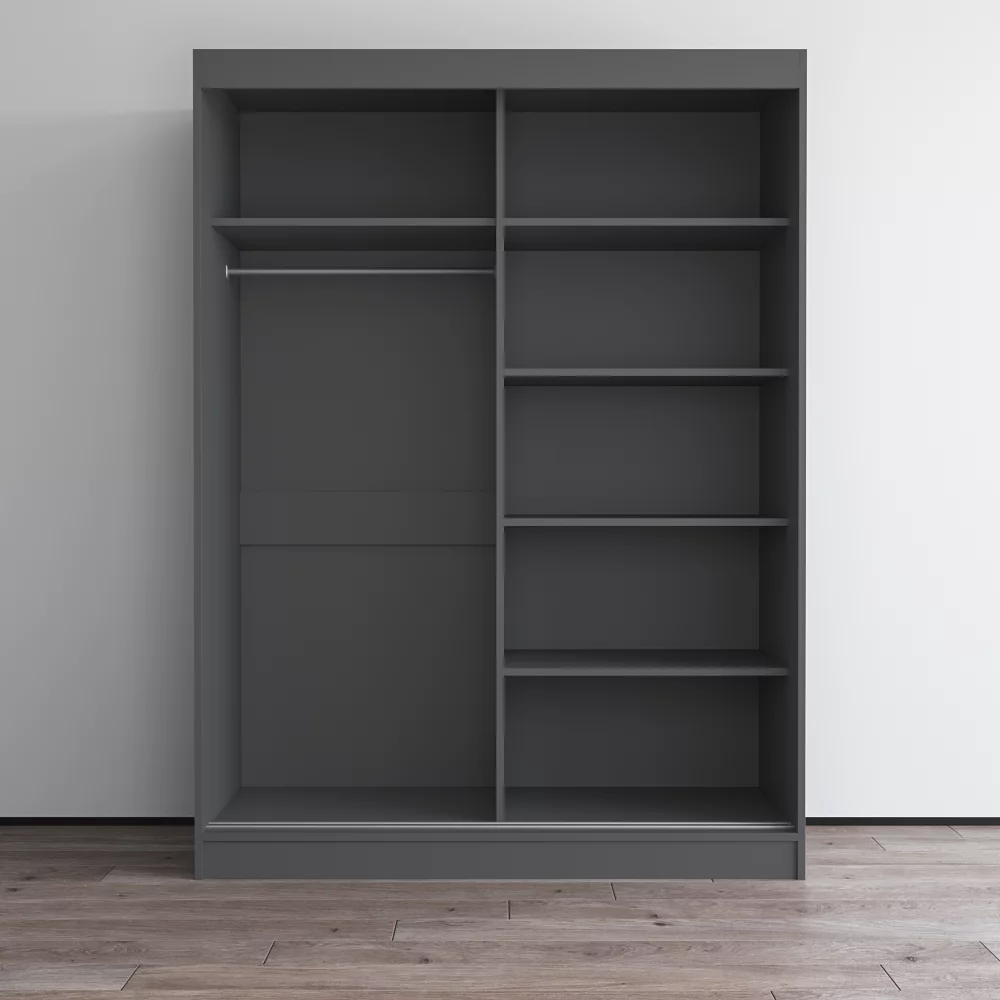 Aria 2 Door 59" Wide Modern High Gloss Wardrobe Armoire, Gray Body with All Mirror Fronts