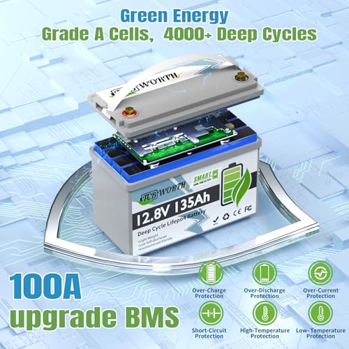 12V 100Ah LiFePO4 Battery, Rechargeabel Deep Cycle Lithium Batteries, 100A BMS with Low-Temp Protection, Perfect for RV, Solar, Boat, Marine
