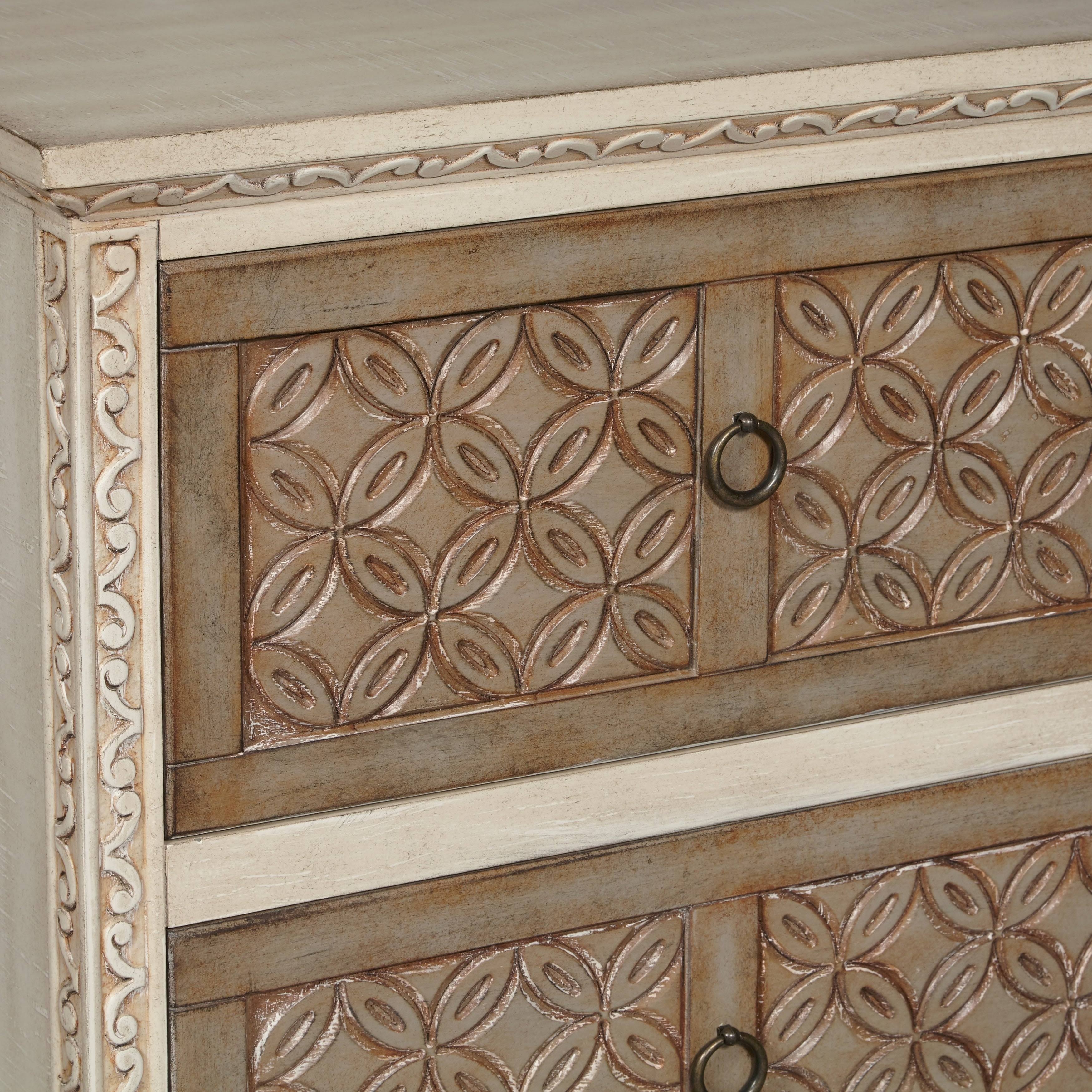Two Tone Carved Front Accent Chest