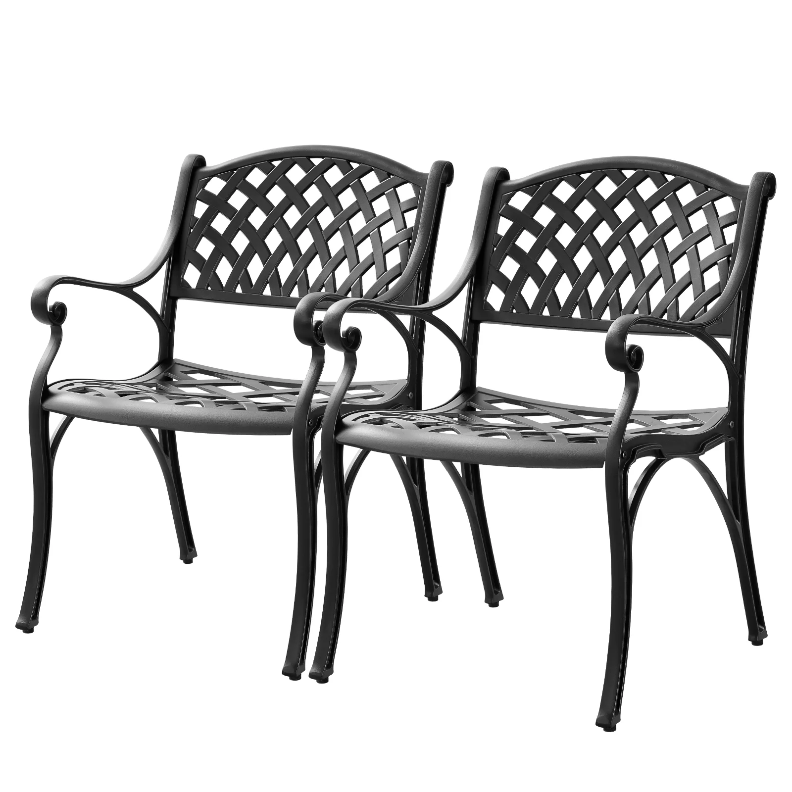 PATIO-IN Cast Aluminum Patio Chairs Set of 2, All Weather Outdoor Patio Dining Chairs with Arms,Matel Bistro Chairs for Outdoorside,Black