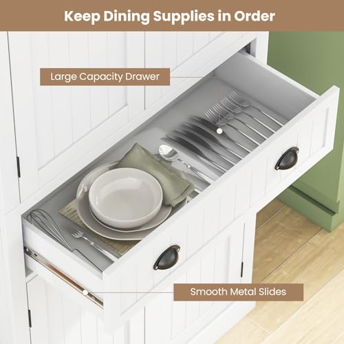 Tangkula 72" H Kitchen Pantry Cupboard Cabinet, Traditional Freestanding Large Tall Storage Cabinet with 2 Cabinets and Drawer, Adjustable Shelves