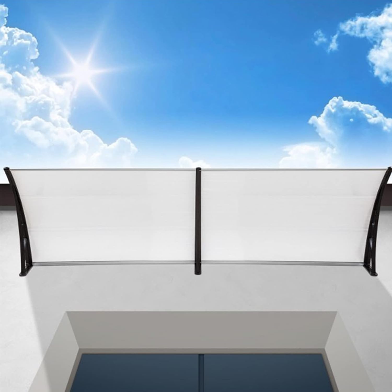 MATICO 79 Outdoor Clear Door Awning Patio Window Cover Polycarbonate Rain & Snow Protection, Modern Black Hollow Sheet with UV Protection Cover