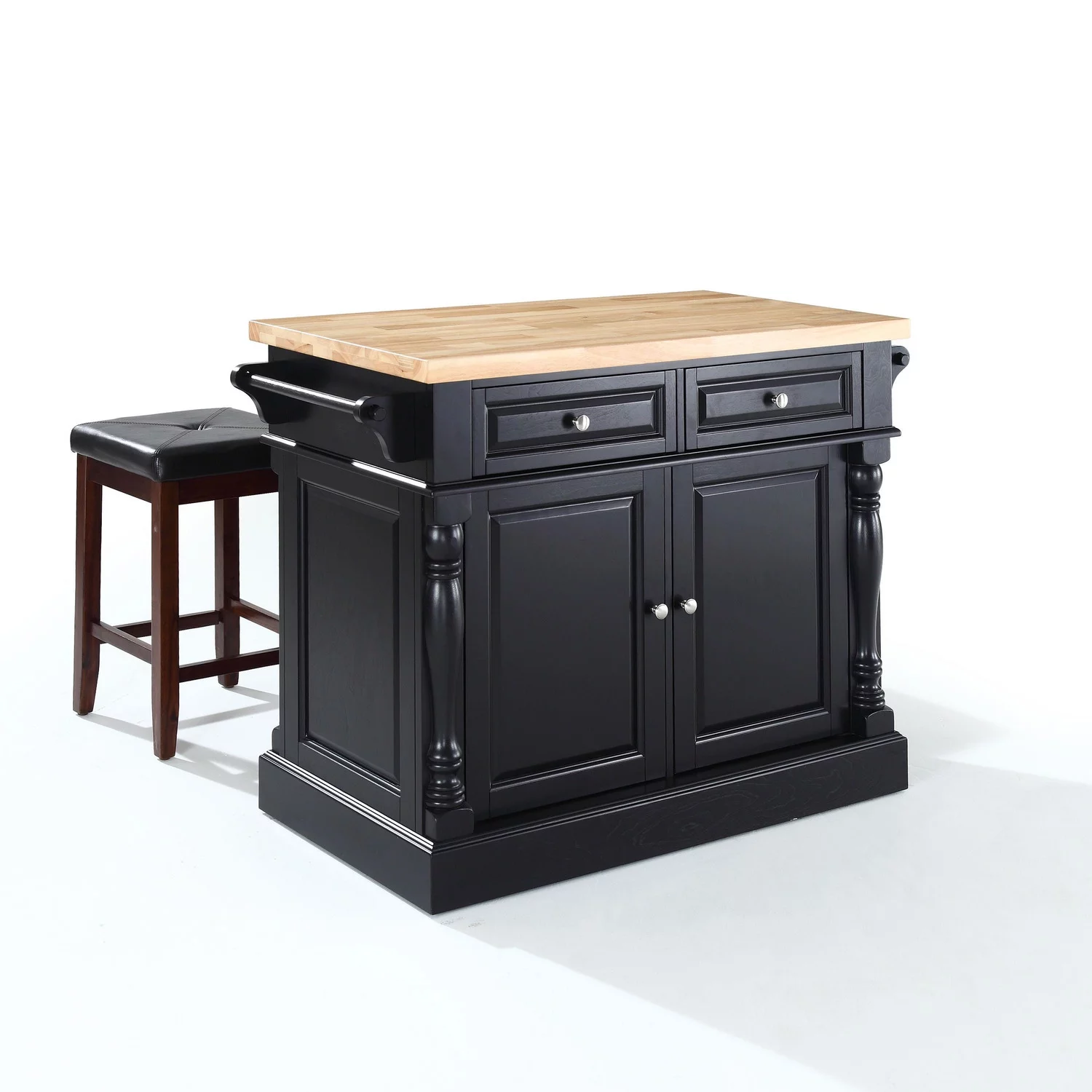 Crosley Furniture Oxford Wood Kitchen Island with Square Stools in Black