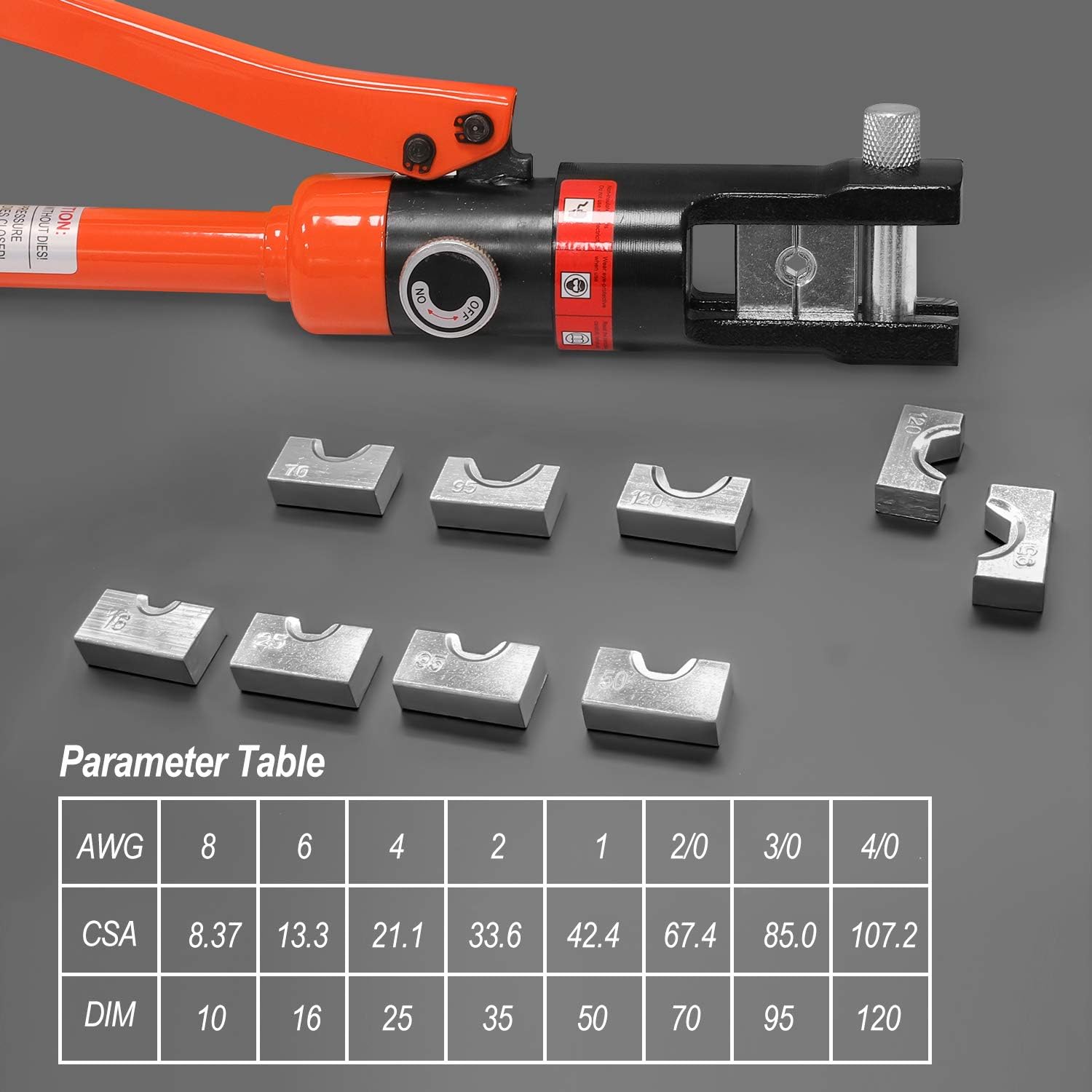 WBHome Hydraulic Wire Crimper Battery Lug Terminal Cable Crimping Tool, 8 Dies, 12 Ton