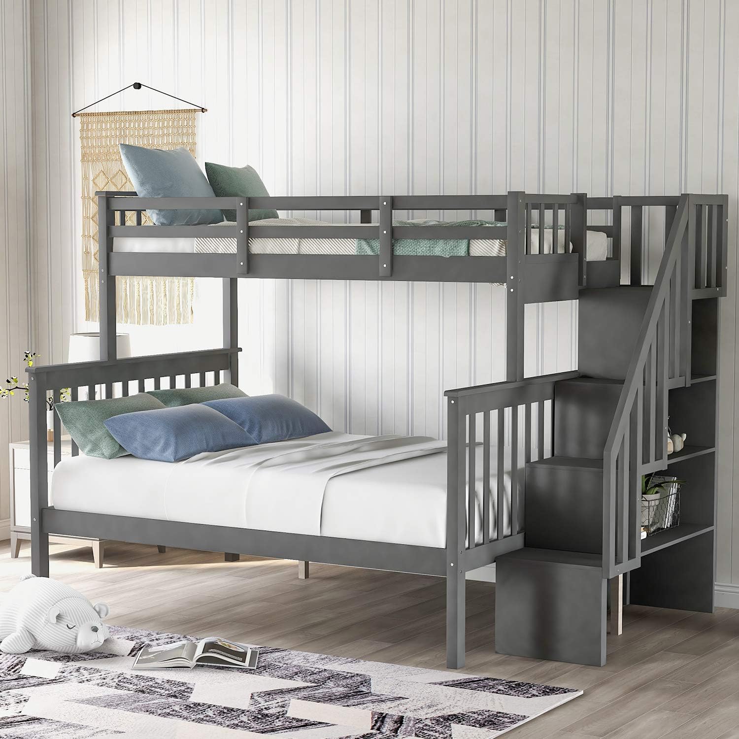 Harper & Bright Designs Stairway Twin Over Twin/Full Bunk Bed with Twin Size Trundle and Drawers