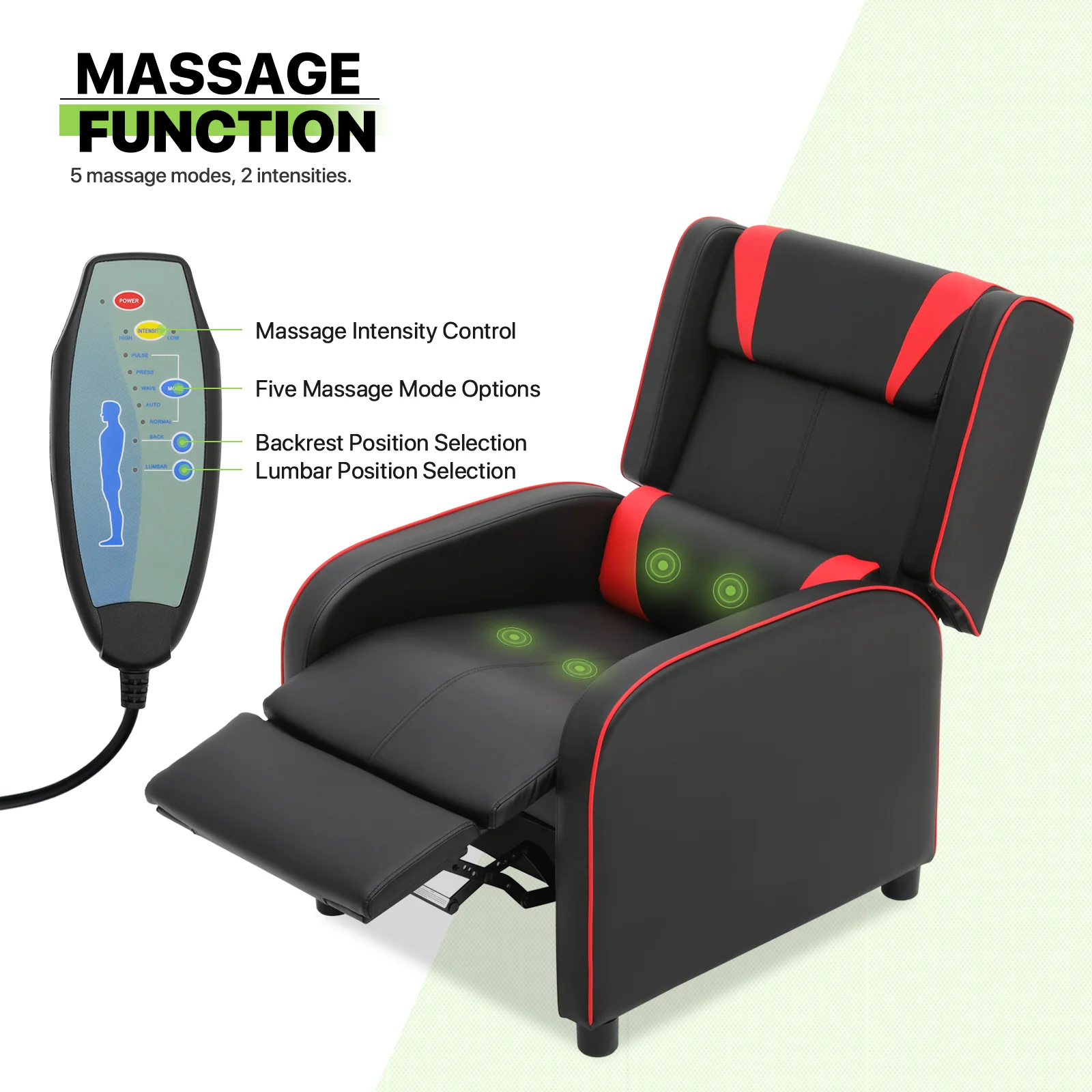 Magshion Gaming Massage Recliner Chair, Racing Style Game Lounge Chair with Footrest, Remote Control and Side Pocket, PU Leather Home Theater Seating