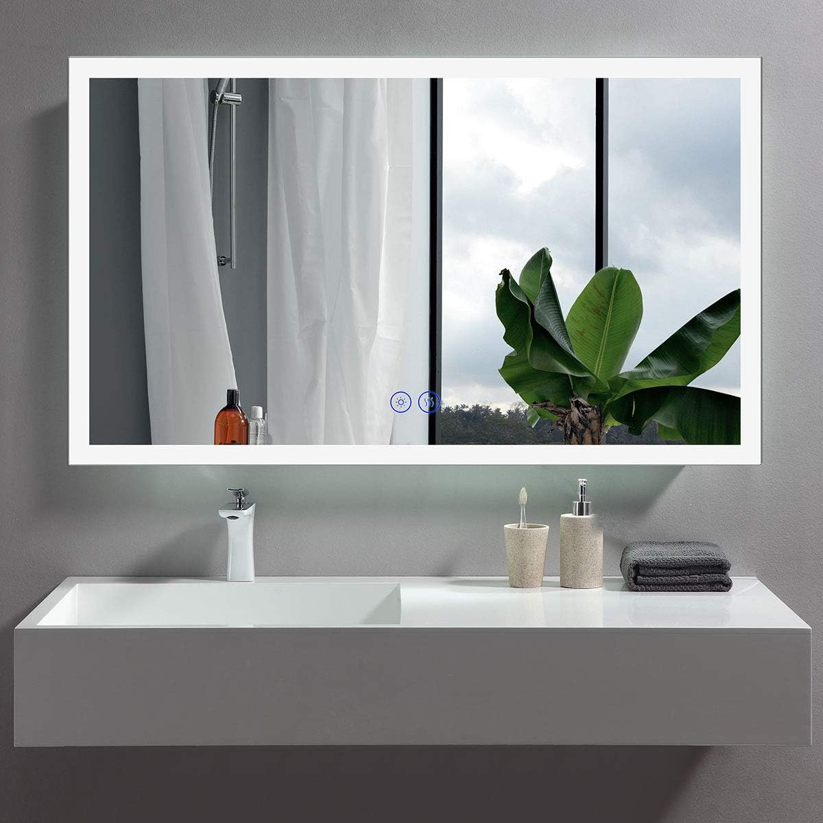Dimmable LED Bathroom Mirror with Anti-Fog Function, 36x28 in Vertical & Horizontal Mount Illuminated Mirror with Touch Button, CRI>90