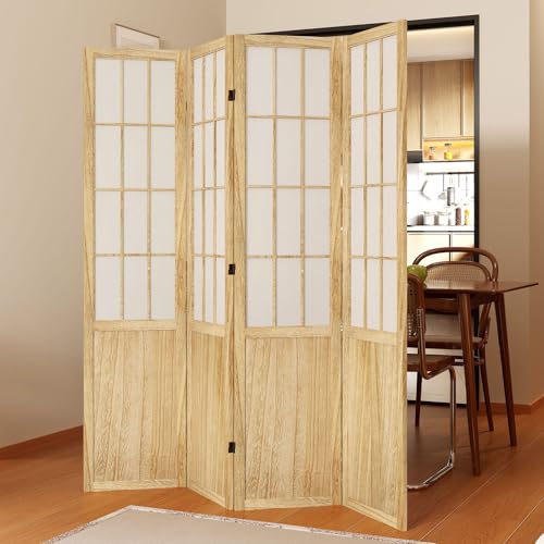 Room Divider, 66.9Inch Tall Japanese Shoji Style Folding Wood Screen with Double Hinges for Home Office Bedroom Hotel Decoration (4Panels, Black)