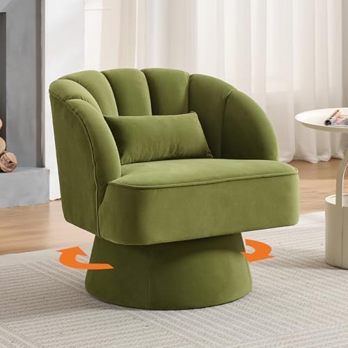 GarveeHome Modern Swivel Barrel Accent Chair, 360° Teddy Fabric Upholstered Armchair with Striped Backrest & Plush Padding