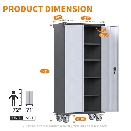2 Doors Metal Locking Storage Cabinet,Garage Steel Cupboard with Adjustable Shelves,Metal Locker for Garage Home Office