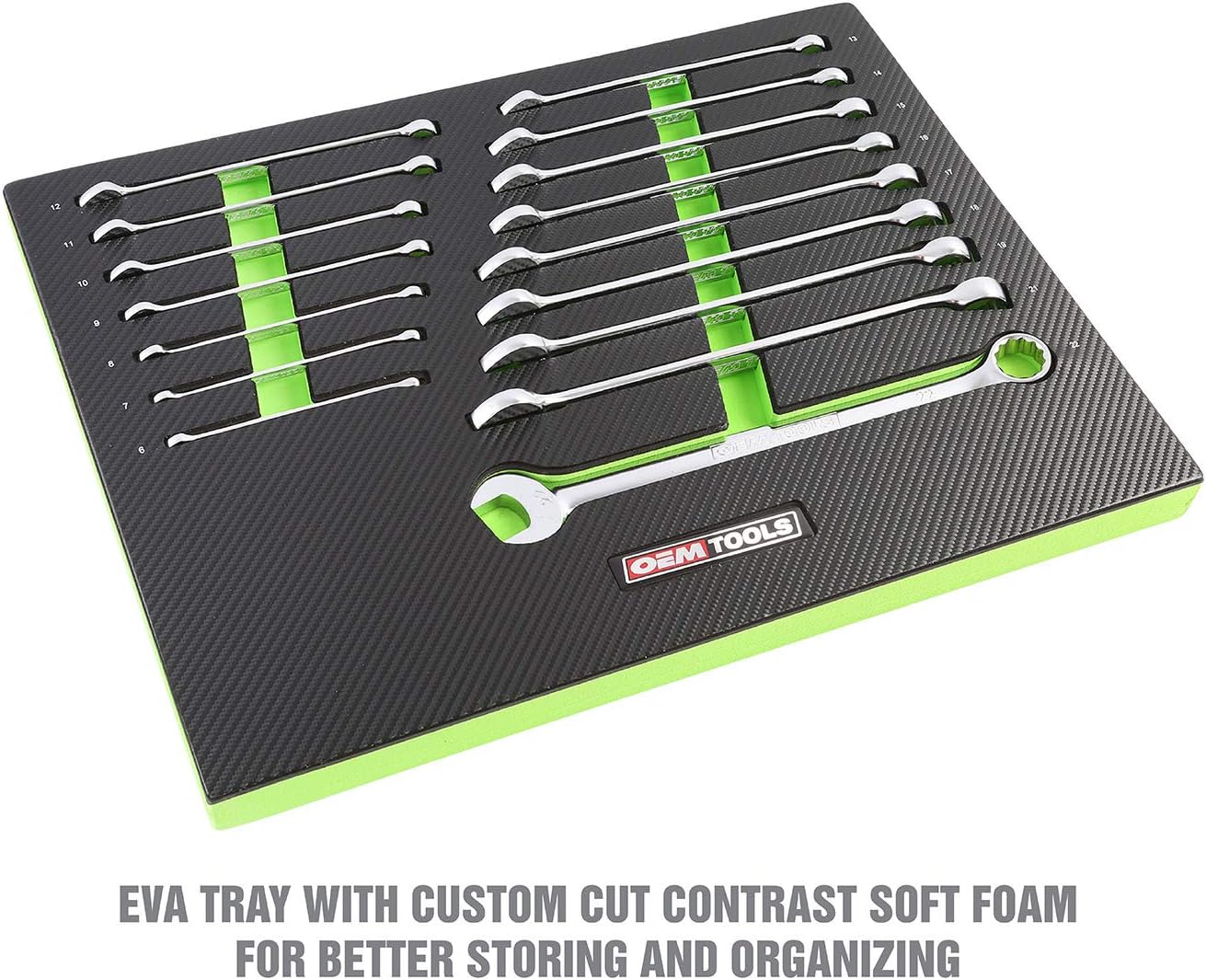 OEMTOOLS 23994 16 Piece Combo Wrench Set, Metric Wrench Set for Common Jobs, Foam EVA Tray with Etched Sizes for Tool Boxes and Cabinets