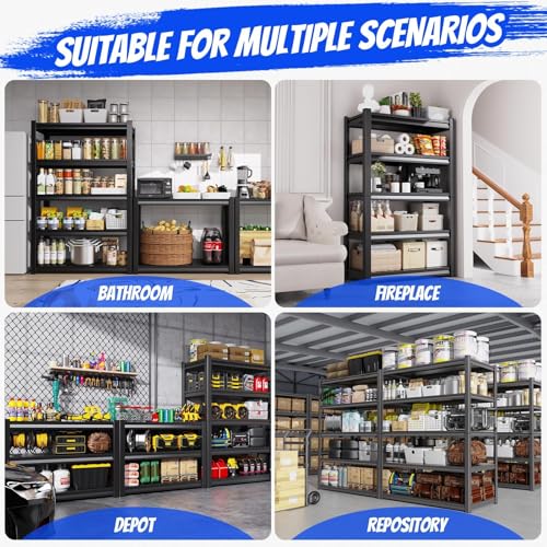 59" W Storage Shelves, 5-Tier Garage Shelving, 3500 lbs Heavy Duty Garage Shelves, Adjustable Shelving Unit|Easy Assembly, for Workshop, Basement