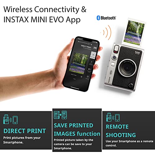 Fujifilm Instax Mini EVO Hybrid Instant Camera Black Bundle with Instax Mini Instant Film 20 Sheets, 32GB microSD Card