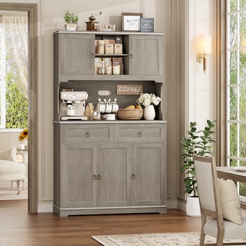 HOSTACK Large Kitchen Pantry Cabinet with Charging Station, 71" Kitchen Hutch Cabinet with Storage Drawers and Countertop